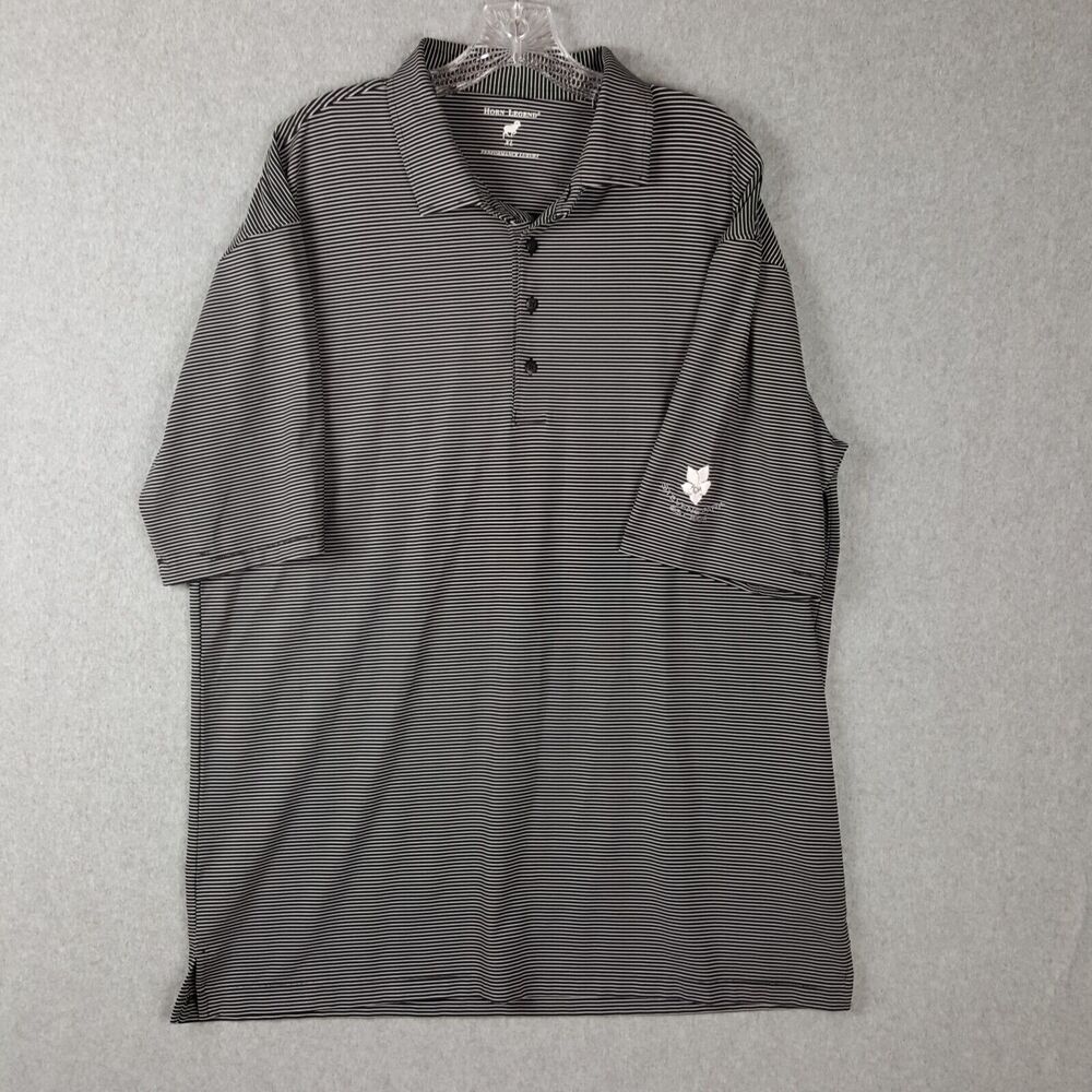 Horn Legend Mens XL Polo Shirt Black White Striped Short Sleeve *Flaws